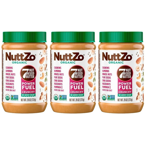 NuttZo Organic Power Fuel Crunchy 7 Nuts & Seeds Butter, Paleo Friendly | Peanut & Gluten Free, Vegan, and Kosher, No Added Sugar or Oil | 26 oz Jar, 3-Pack