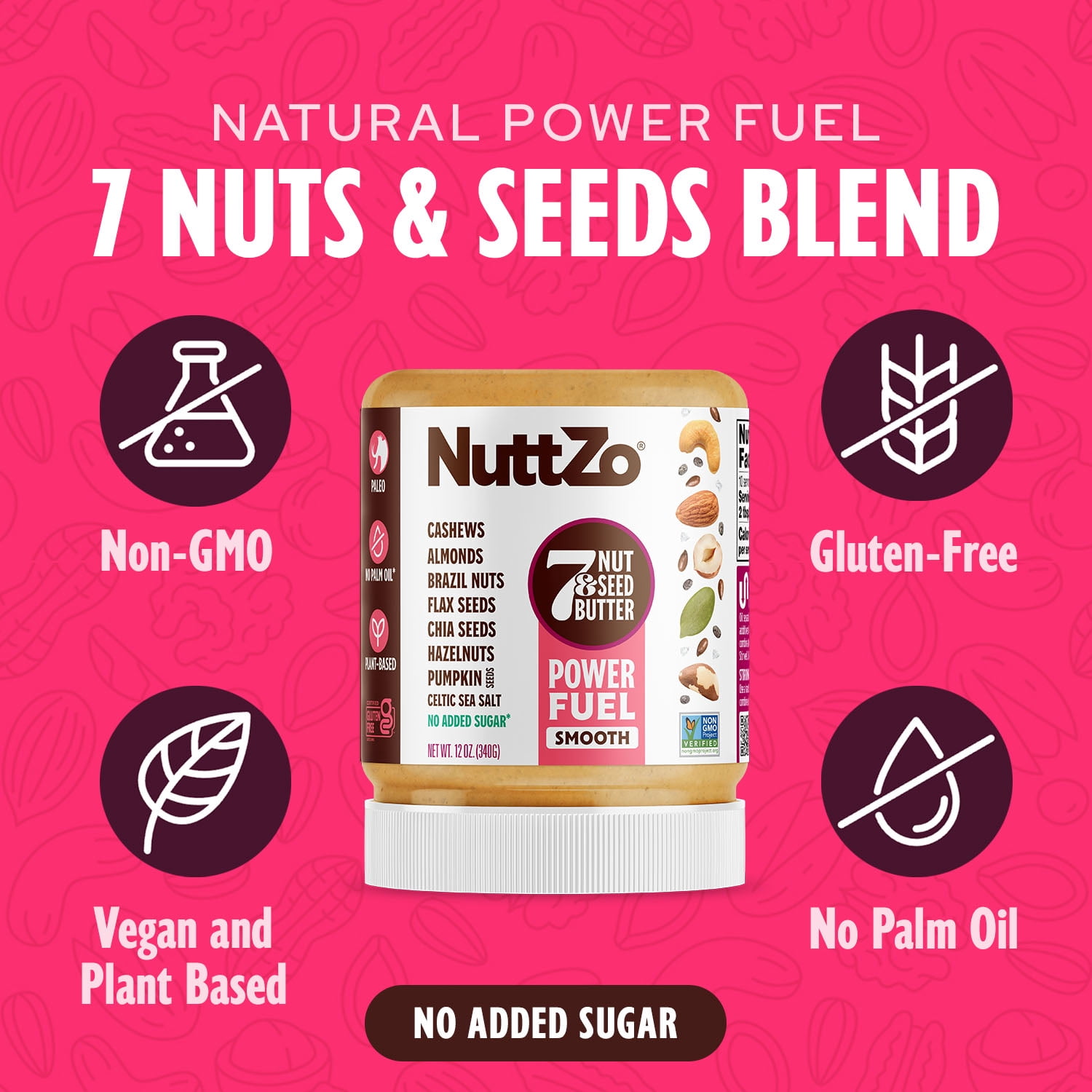 NuttZo Organic Power Fuel Smooth 7 Nuts & Seeds Butter Spread | Paleo and Keto Friendly | Peanut & Gluten Free, Kosher, No Added Sugar or Oil | 12 oz Jar