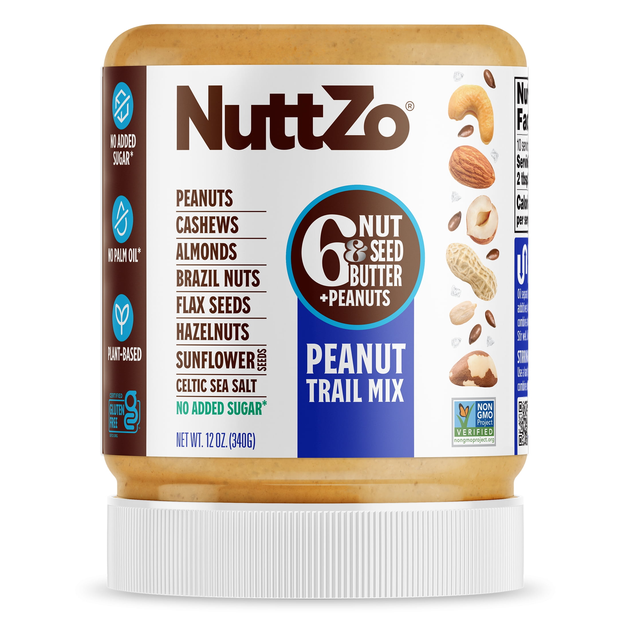 NuttZo Peanut Pro Smooth Peanut Butter Spread, 7 Nuts & Seeds Blend, PlantBased, No Palm Oil,12