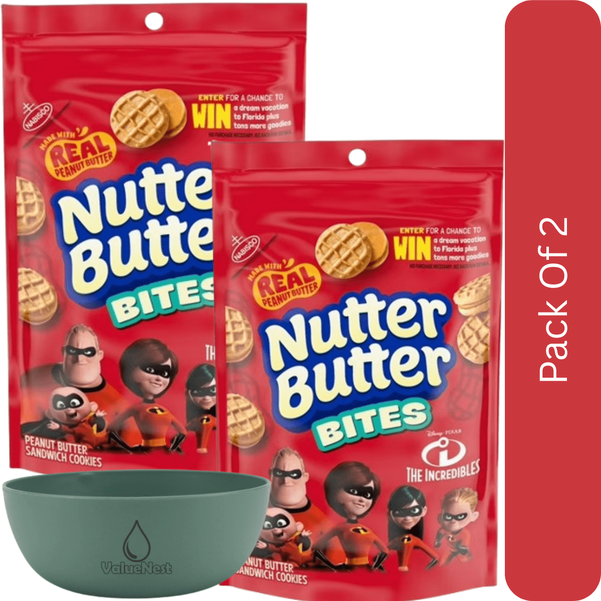 Nutter Butter Bites Peanut Butter Sandwich Cookies, 8 oz-2pk, With Olive Green Bowl By ValueNest