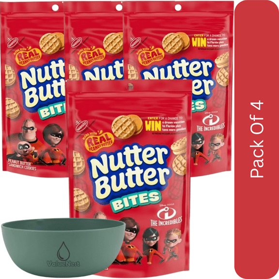 Nutter Butter Bites Peanut Butter Sandwich Cookies, 8 oz-4pk, With Olive Green Bowl By ValueNest