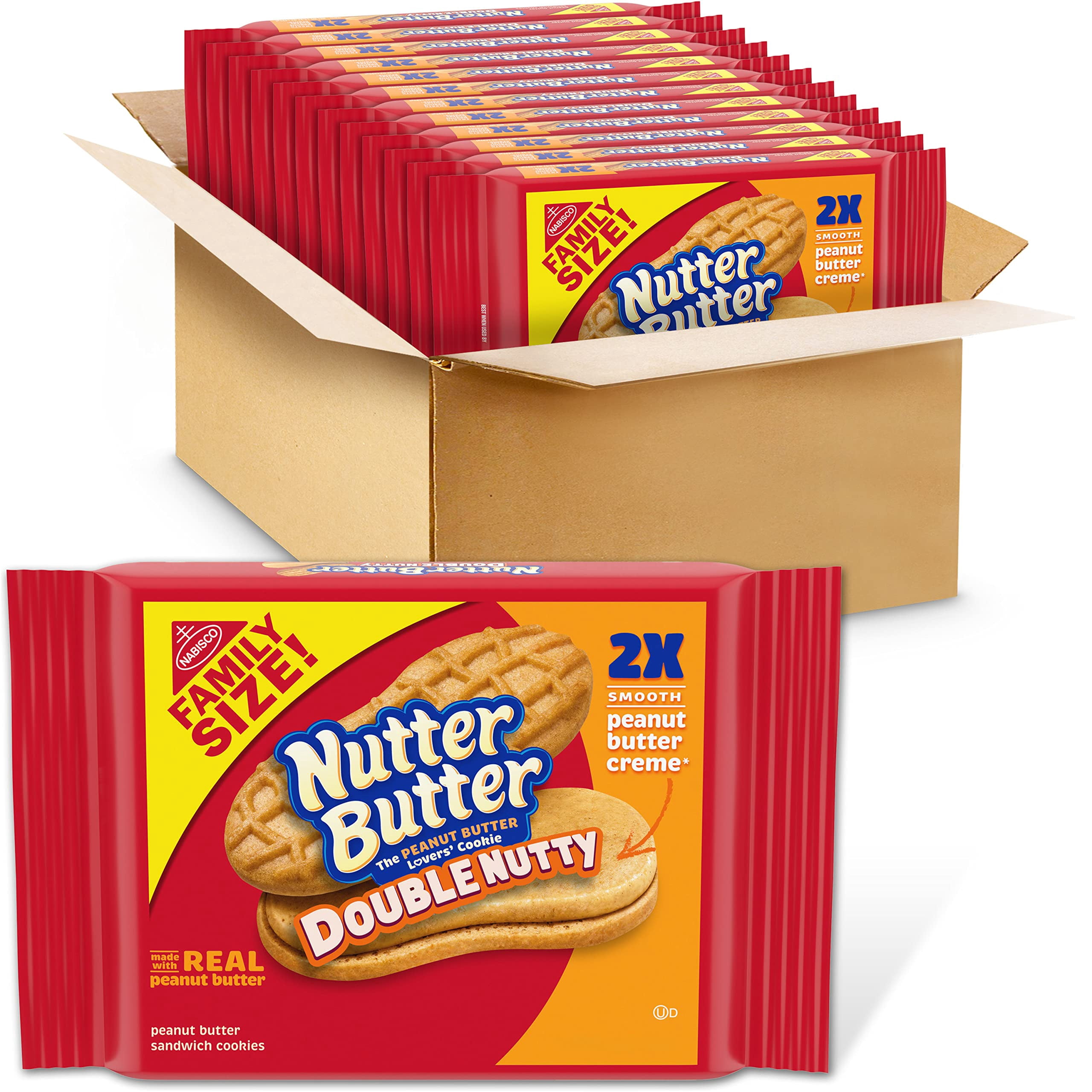 Nutter Butter Double Nutty DMF15 Peanut Butter Sandwich Cookies, Family ...