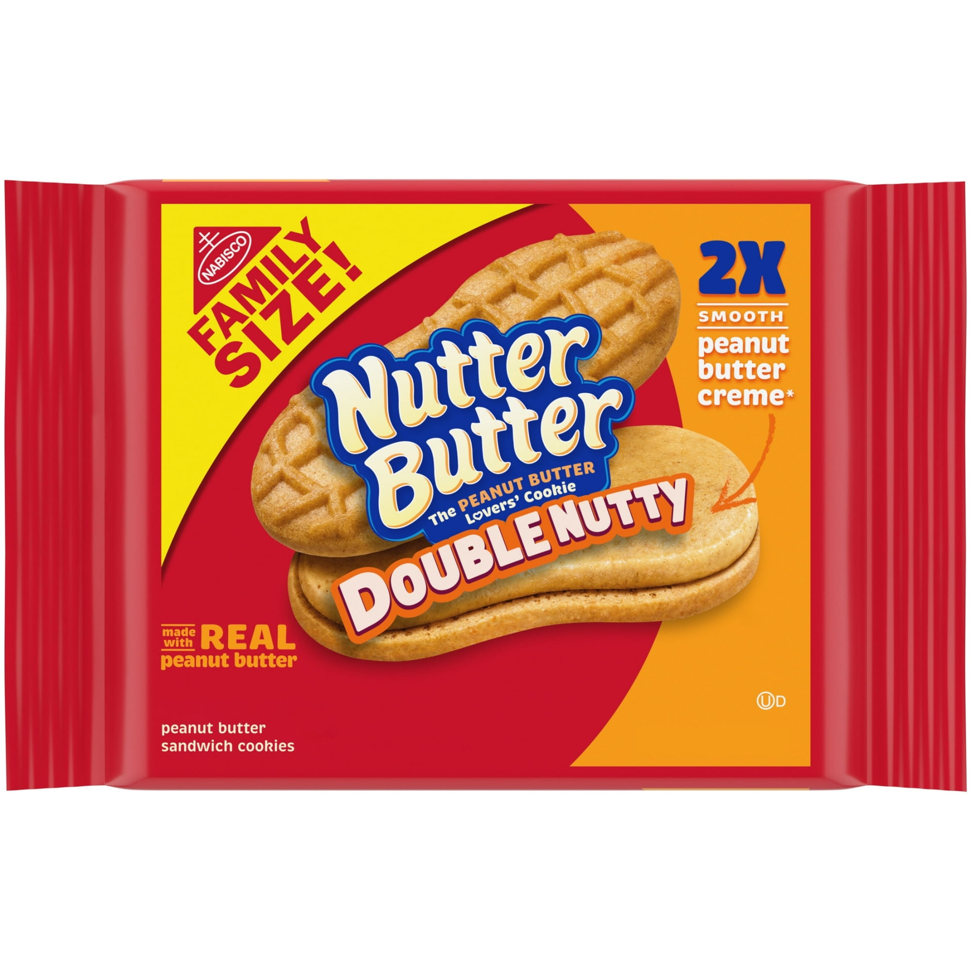 Nutter Butter Double Nutty Peanut Butter Sandwich Cookies, Family Size, 15.27 oz (2 Packs)