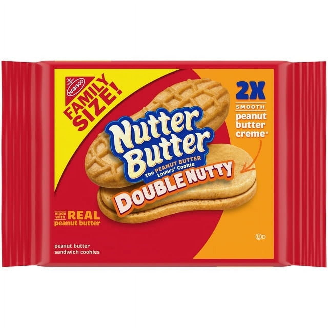 Nutter Butter Double Nutty Peanut Butter Sandwich Cookies, Family Size, 15.27 oz(2pack)