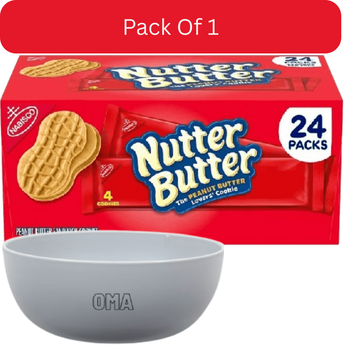 Nutter Butter Peanut Butter Sandwich Cookies, 24 Pack With White Bowl By OMA