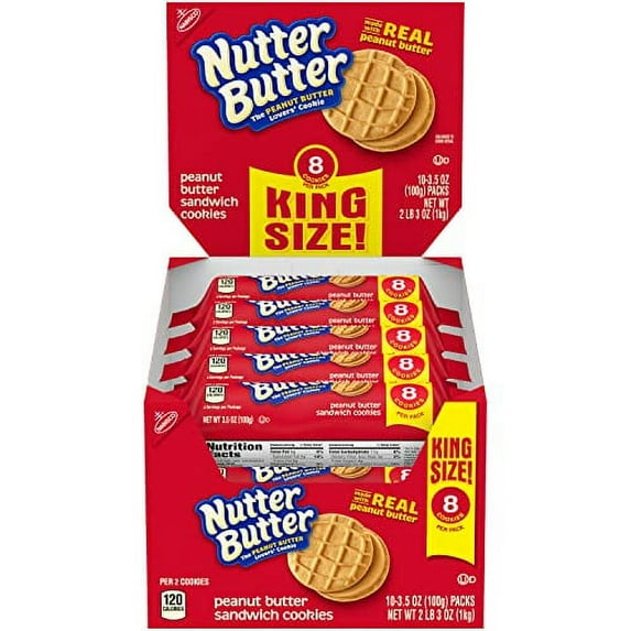 NUTTER BUTTER Peanut Butter Sandwich Cookies, King Size, 10-3.5 oz Snack Packs