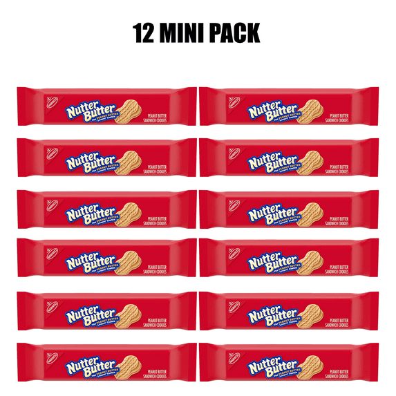 Nutter Butter Peanut Butter Sandwich Cookies for Snack Time, 1.9 Oz, 12 Mini Pack of Cookies