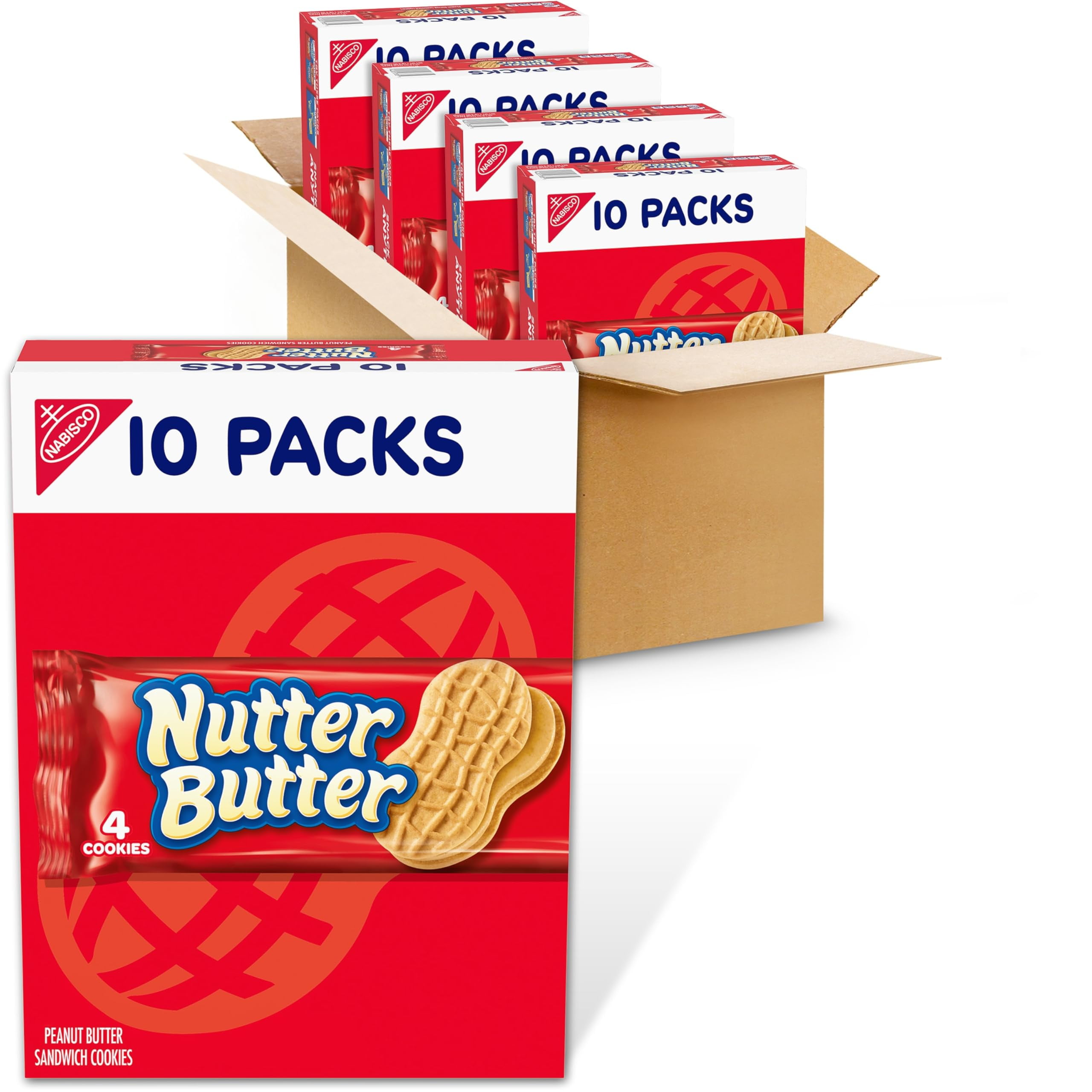 Nutter Butter PeanutEGSCButter Sandwich Cookies, 40 Snack Packs (4 Cookies Per Pack, 4 Boxes)