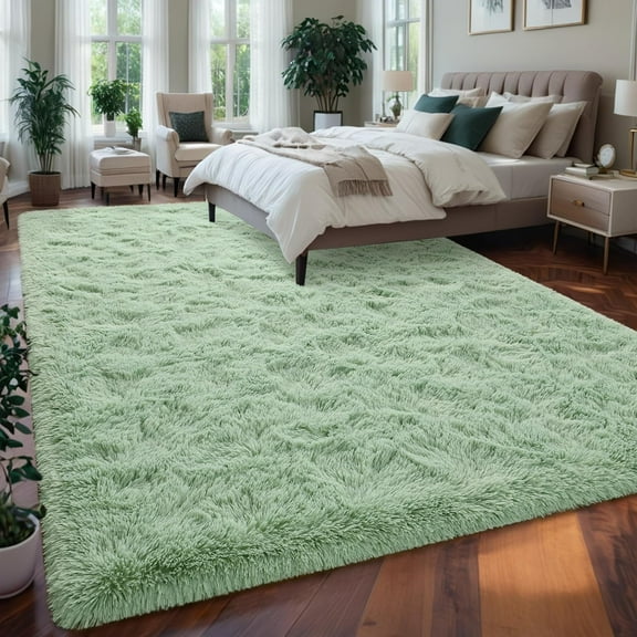 Nuttumico Fluffy Fuzzy Sage-Green Rugs for Bedroom, 6x9 Feet Soft Non Slip Plush Area Rug for Living Room, Kids Room, Indoor Modern Shaggy Rug for Nursery, Dorm, Home Decor