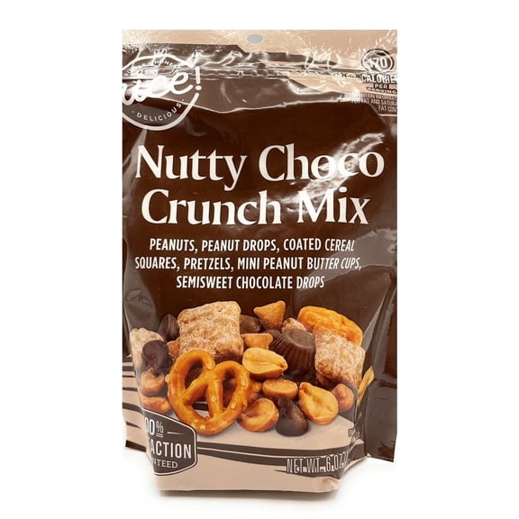 Nutty Choco Trail Mix, Peanuts, Coated Cereal, Squares, Pretzels, Peanut butter Cups, Semisweet chocolate Drops, Nice 6oz Bag