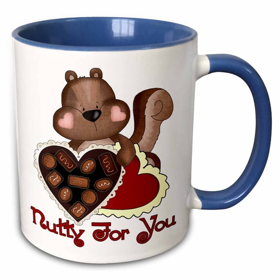3drose, Nutty for You Valentine Squirrel with Heart Chocolates, 11oz Two-tone Blue Mug