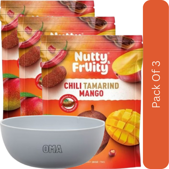 Nutty & Fruity Chili Tamarind Mango, Exotic Sweet-Heat Snack, 28 oz. With White Bowl By OMA