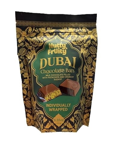 Nutty Fruity Dubai Chocolate Bars - Milk Chocolate Filled with Pistachios and Crunchy Kadayif - 6.35 Oz/180g
