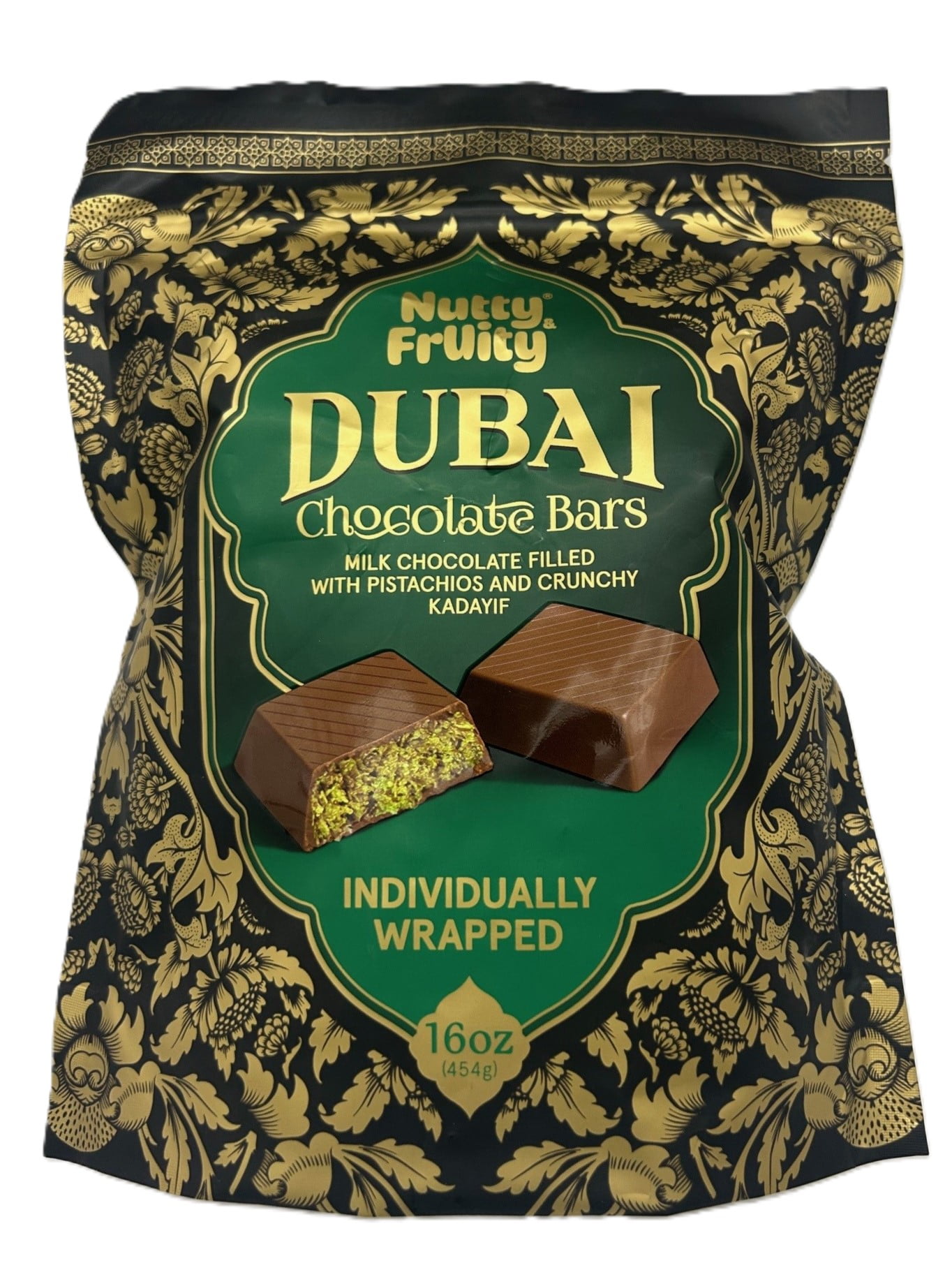 Nutty Fruity Dubai Chocolate Bars Individually Wrapped, 16oz Bag (1-Pack)