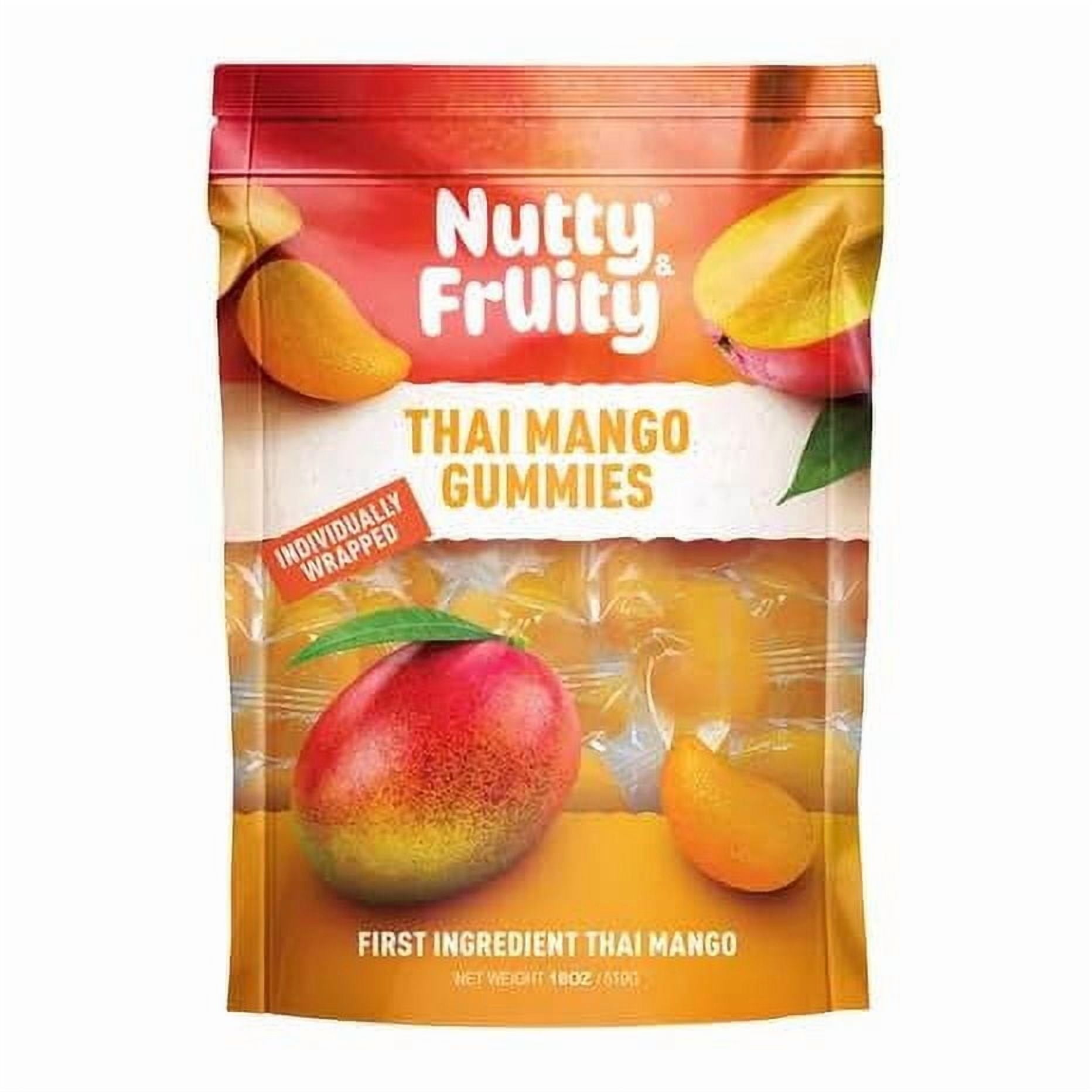 Nutty & Fruity Individually AIF4&nbsp;Wrapped Thai Mango Gummies, 18oz Total, Gluten Free, Vegan, Made with Real Fruit!