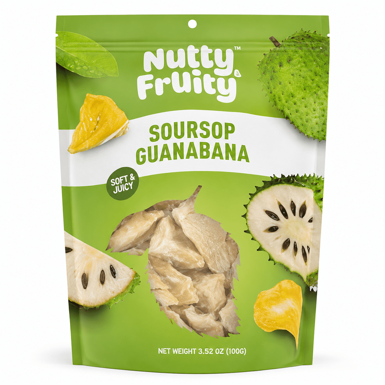 Nutty Fruity Soursop Guanabana Dried Fruit Snack, 3.52 oz (100g), Sweet & Tangy Tropical Fruit Chips