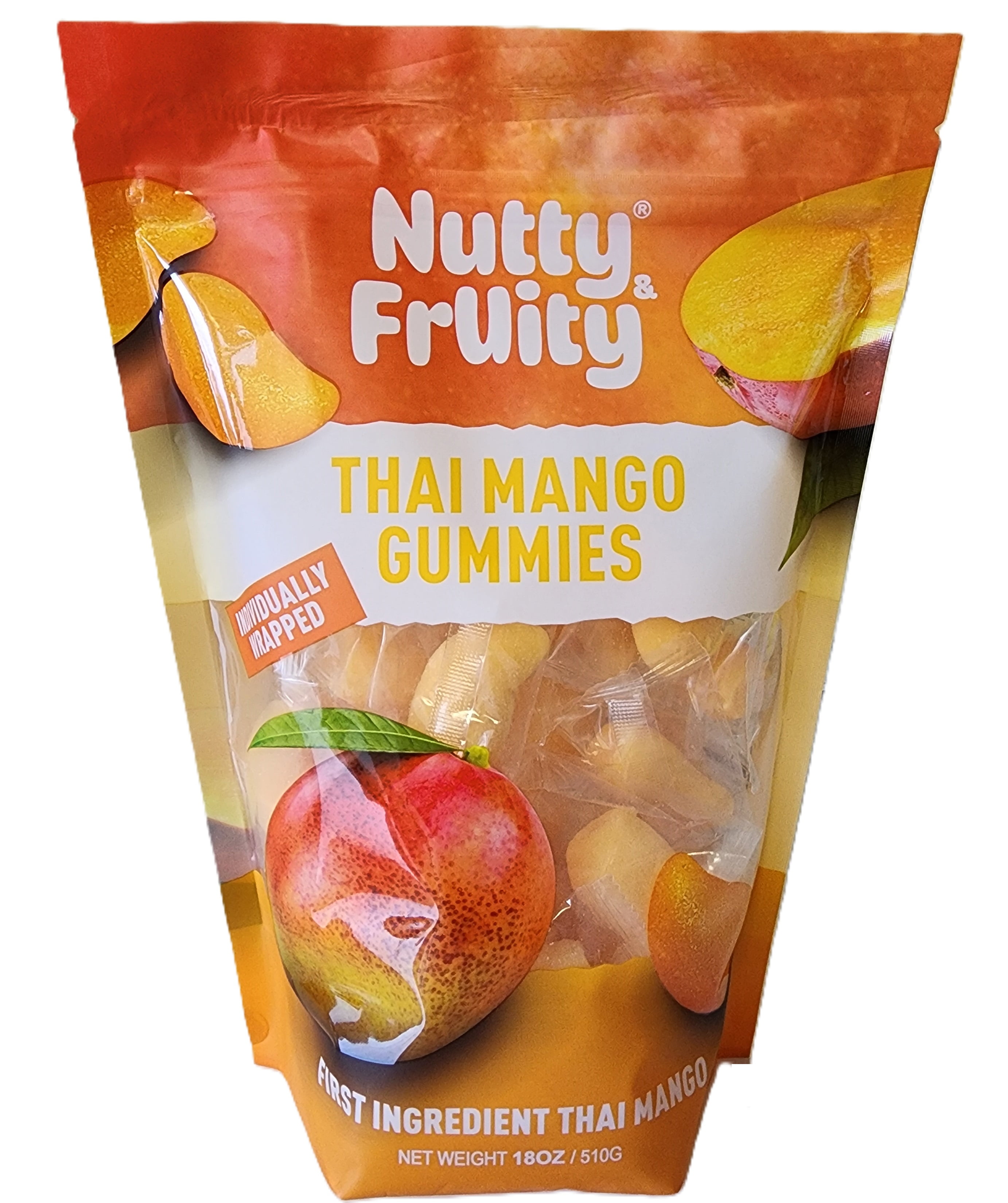 Nutty Fruity Thai Mango Gummies Individually Wrapped Net wt 18 oz Nutty Fruity Thai Mango Gummies Individually Wrapped Net wt 18 oz