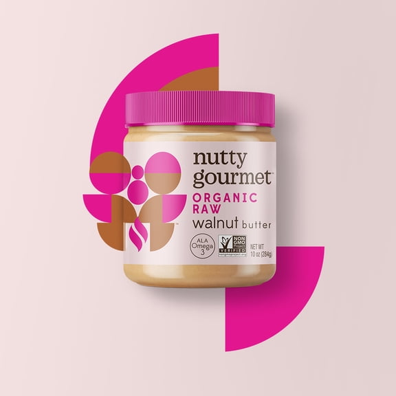 Nutty Gourmet Organic Raw Walnut Butter, Creamy, Plant-Based Omega-3 ALA, 10oz. 6-pack