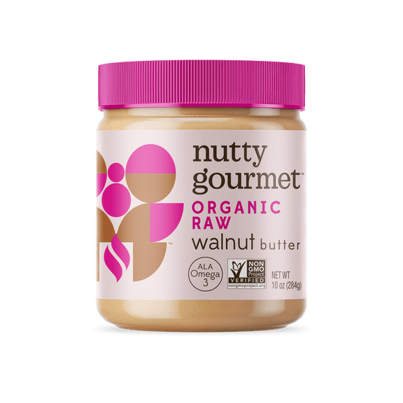 Nutty Gourmet Organic Raw Walnut Butter, Creamy, Plant-Based Omega-3 ALA, 10oz.