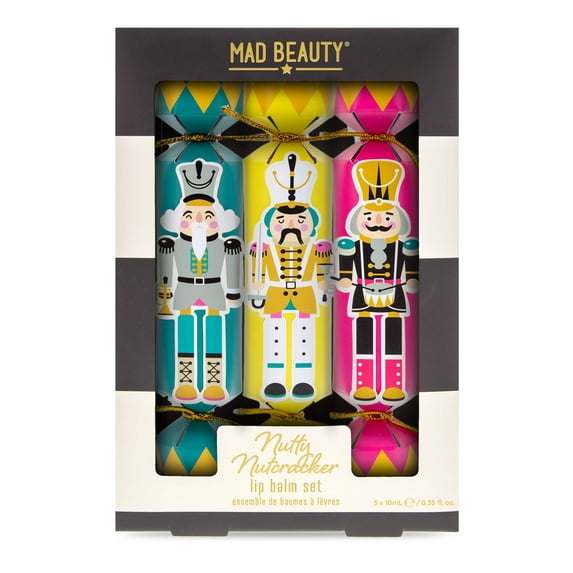 Mad Beauty Nutty Nutcracker Lip Balm set, Vanilla, Frosted Berry, Blueberry Scent, 1.1 fl oz