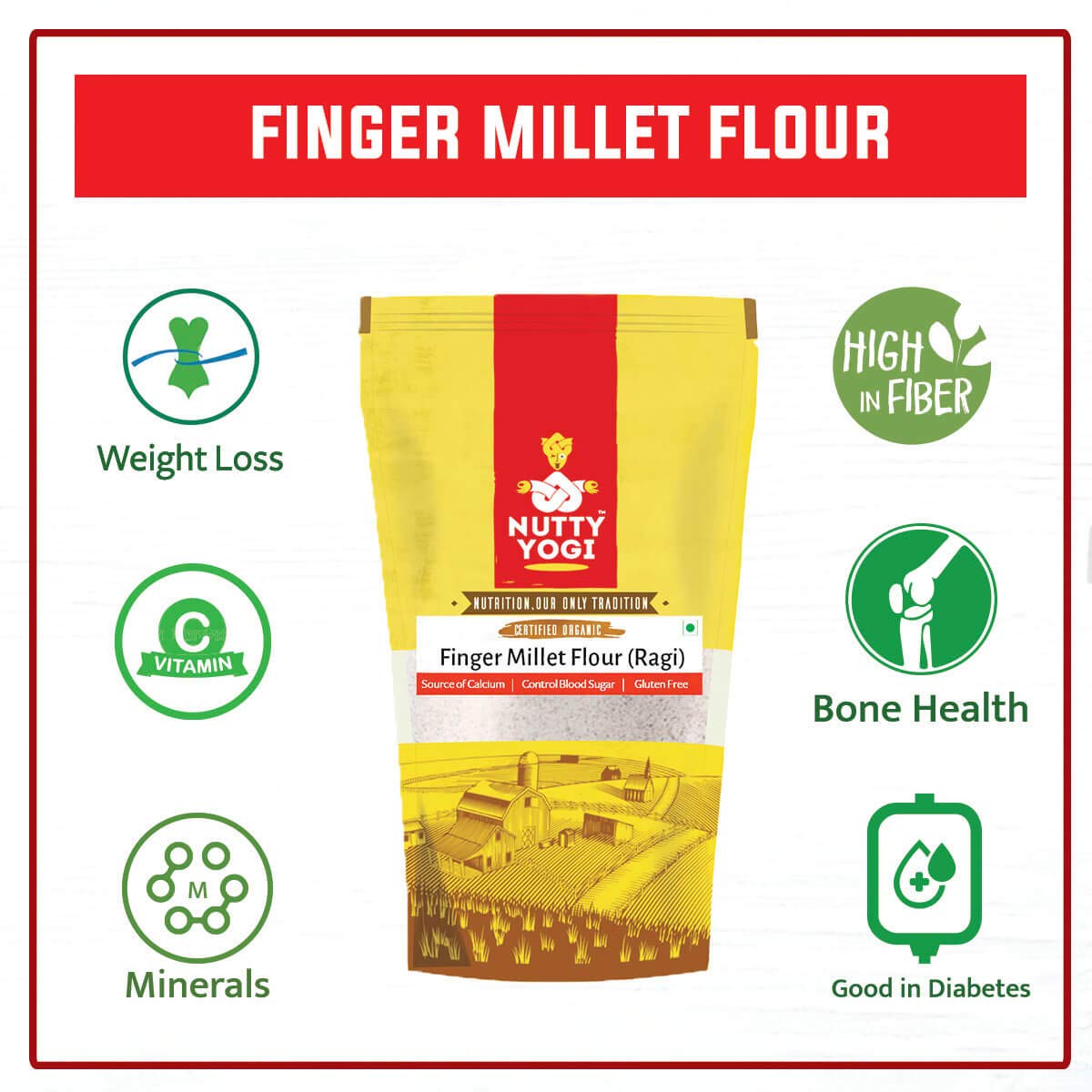 Nutty Yogi Finger Millet Flour, Ragi Atta, Super Grain, 800gm