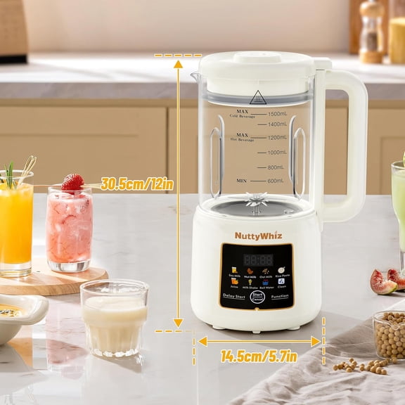 NuttyWhiz 8-in-1 Nut Milk Maker, 50oz & 12 Blades - No Soak, Self-Clean, Delay Start & Keep Warm, for Almond/Soy/Oat Milk, Smoothies, Shakes - Plant-Based Dairy Free for Family & Party