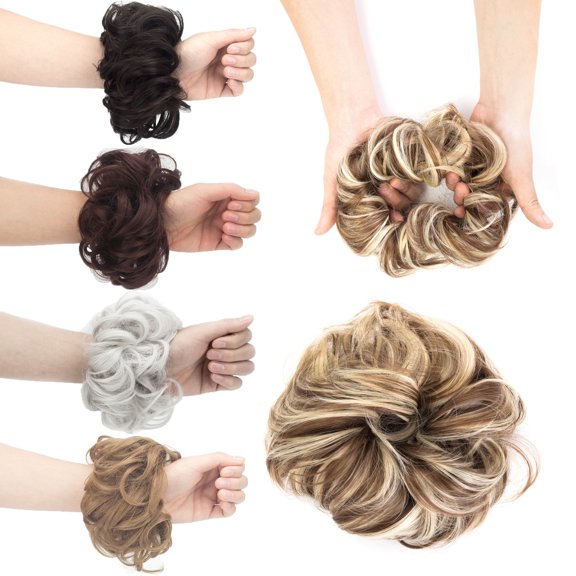 Nutural Donut Hair Extensions Hairpiece Wig Hair Bun Extensions Messy Curly Hair Scrunchies Hairpieces Synthetic Donut Updo Hair Pieces