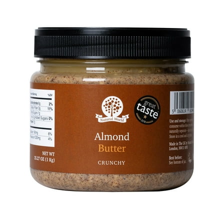 Nutural World - Crunchy Almond Nut Butter 35 oz (1kg) - Great Taste Award Winner - Pure 100% Single Ingredient