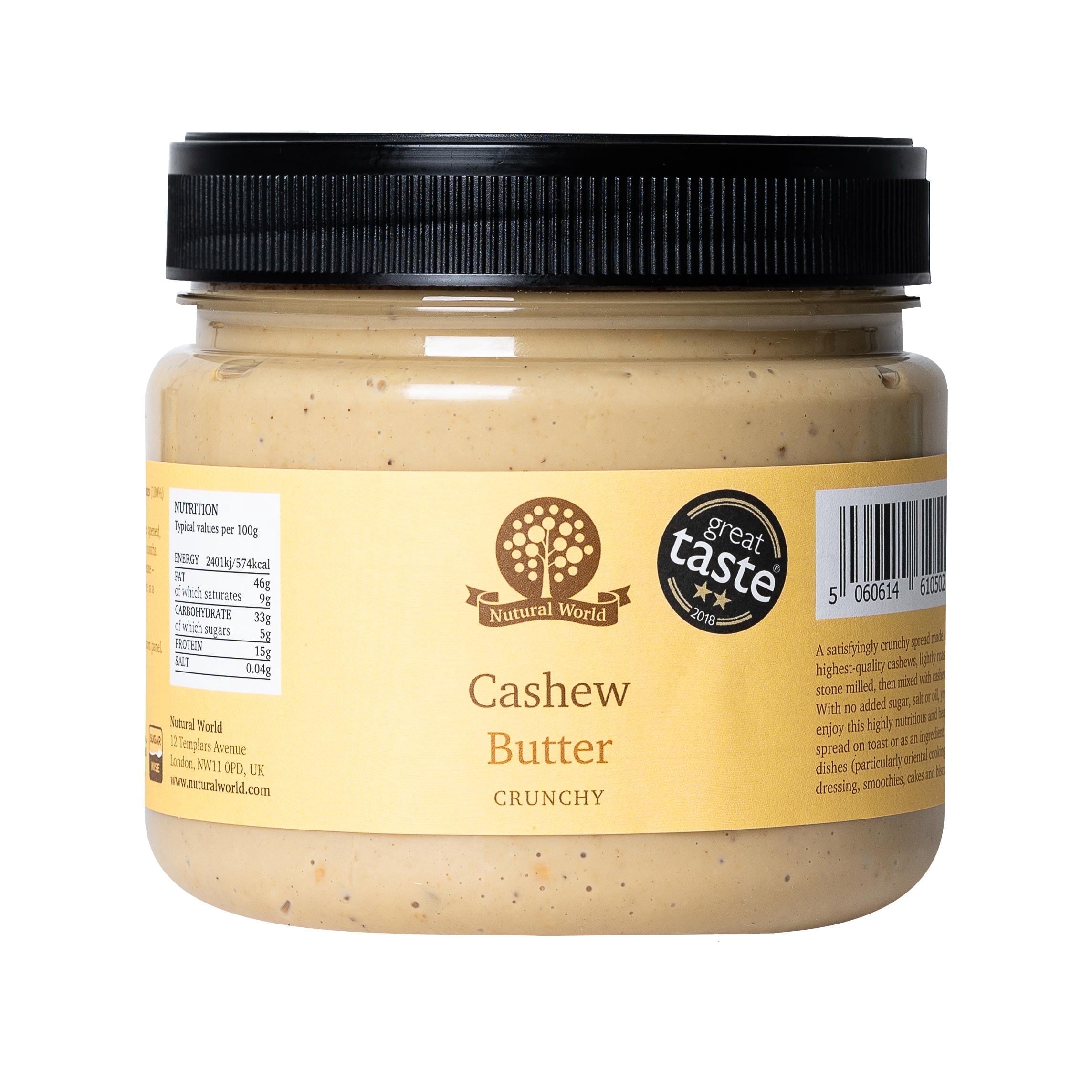 Nutural World - Crunchy Cashew Butter 35 oz (1kg) - Great Taste Award Winner - Pure 100% Single Ingredient
