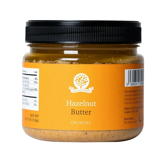 Nutural World - Crunchy Hazelnut Nut Butter 35 oz (1kg) - Pure 100% Single Ingredient - Vegan, Ketogenic, Kosher