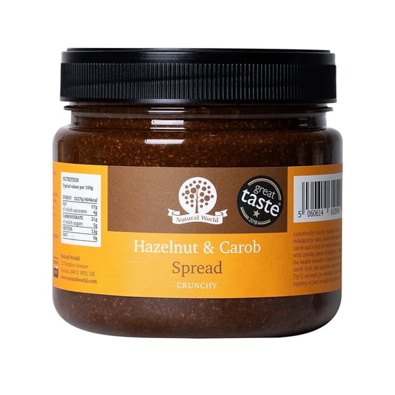 Nutural World - Crunchy Hazelnut and Carob Spread 35 oz (1kg) - Great Taste Award Winner