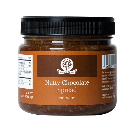 Nutural World - Crunchy Nutty Chocolate Spread 35 oz (1kg) - Sugar-Free, Vegan, Kosher, Paleo Friendly