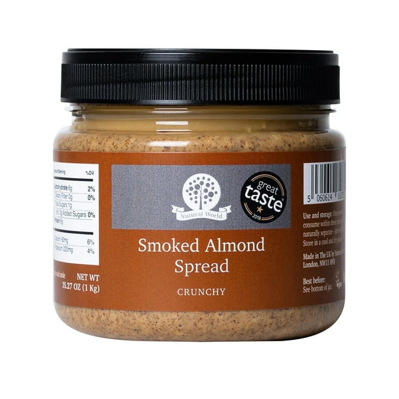 Nutural World Crunchy Smoked Almond Spread, 35 oz (1kg), Vegan, Kosher