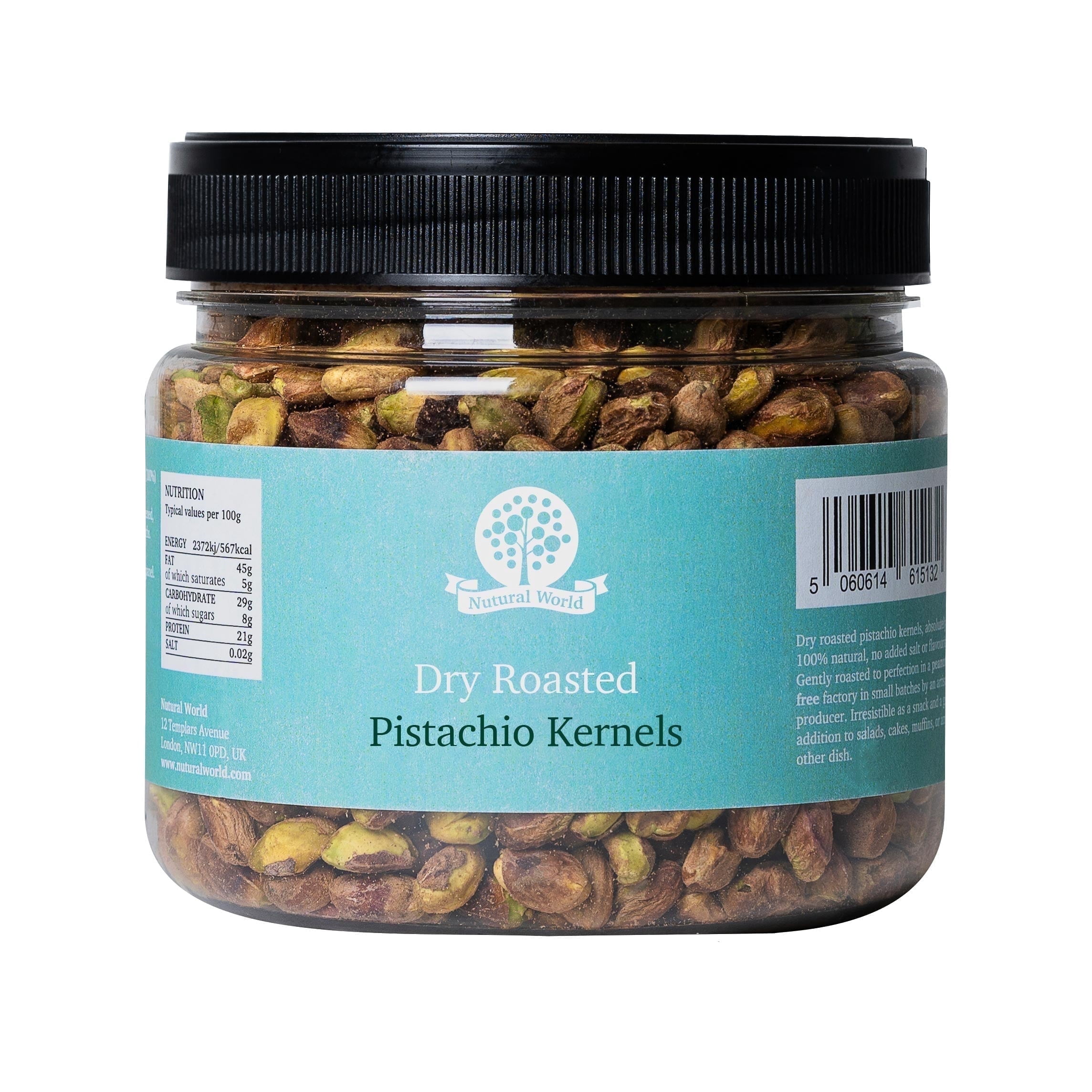 Nutural World - Dry Roasted Pistachio Kernels - Unsalted 17.63 oz (500g) - Vegan, Kosher, Paleo Friendly - Contains Pistachios (Tree Nuts)