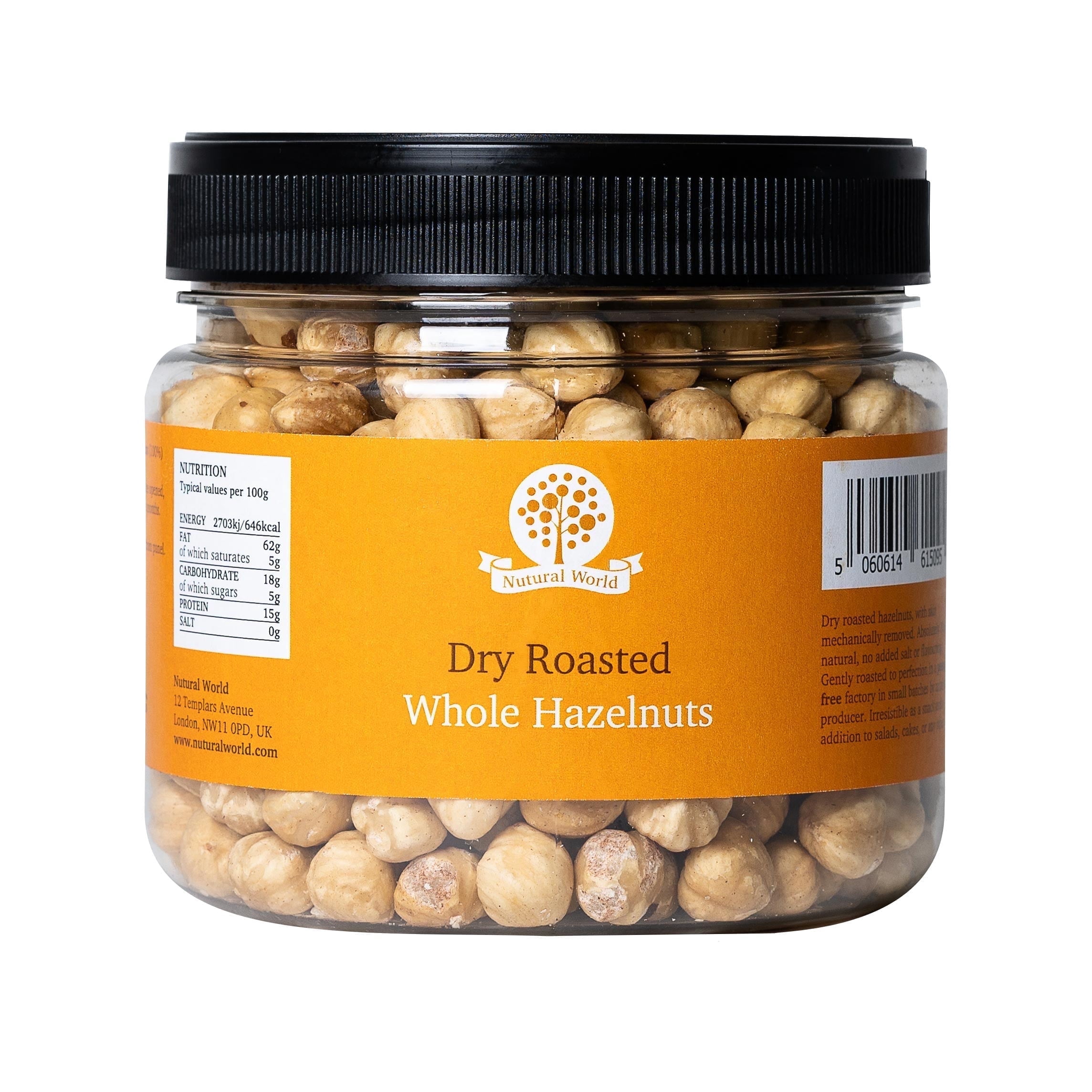 Nutural World Dry Roasted Whole Hazelnuts, Unsalted, Vegan, Kosher, 17 ...