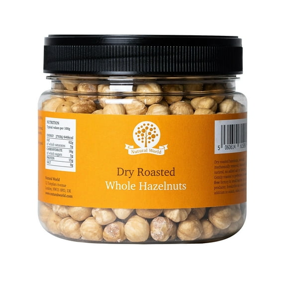 Nutural World Dry Roasted Whole Hazelnuts, Unsalted, Vegan, Kosher, 17 oz (500g)