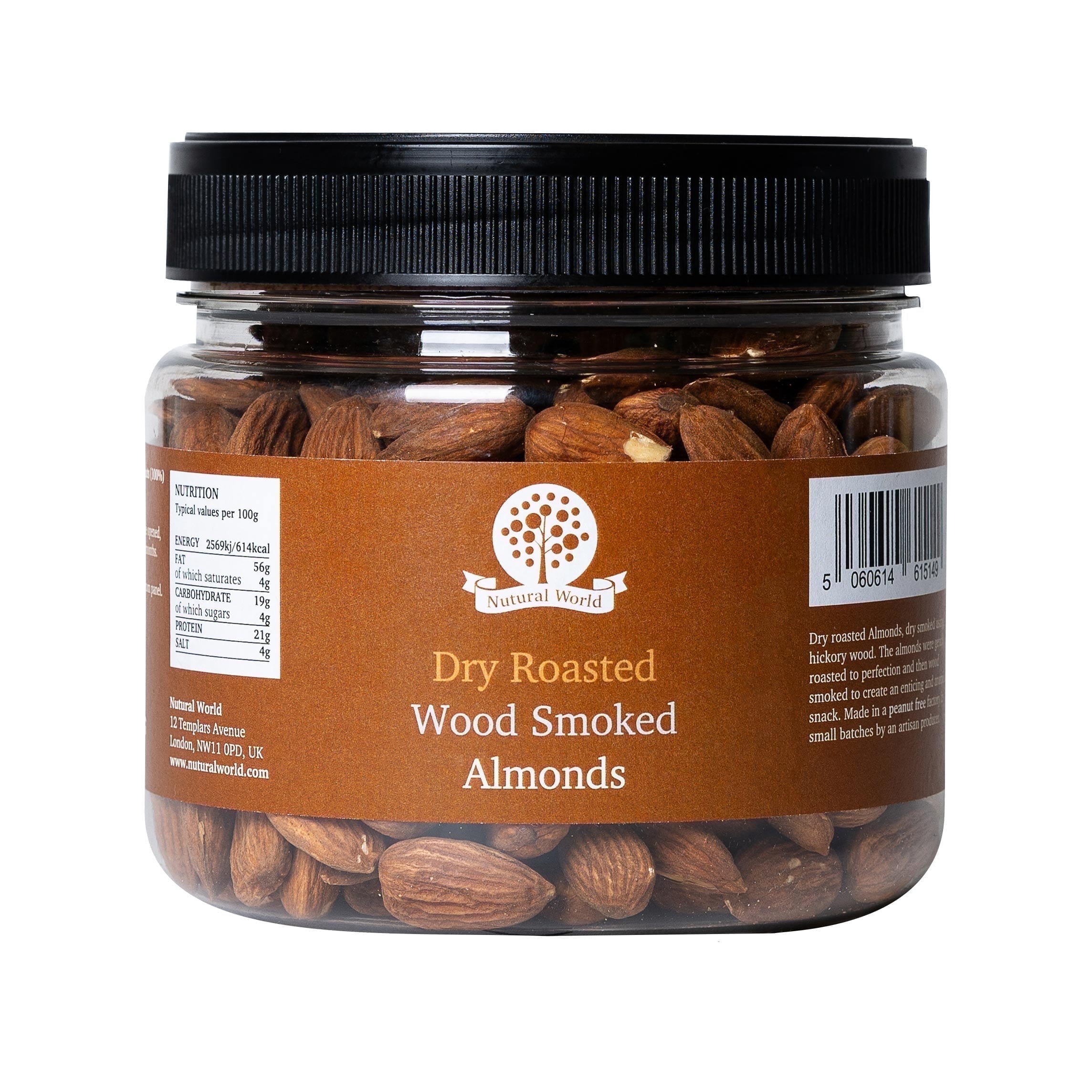 Nutural World - Dry Roasted Wood Smoked Almonds - Unsalted 17.63 oz (500g) - Great Taste Award Winner - Vegan, Paleo Friendly