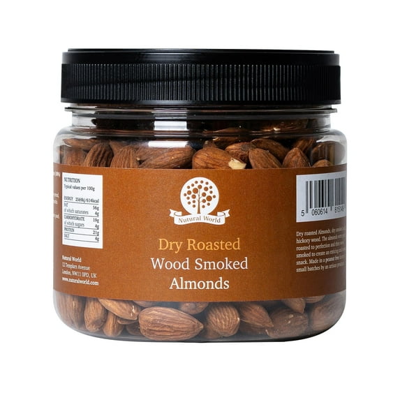 Nutural World - Dry Roasted Wood Smoked Almonds - Unsalted 17.63 oz (500g) - Great Taste Award Winner - Vegan, Paleo Friendly