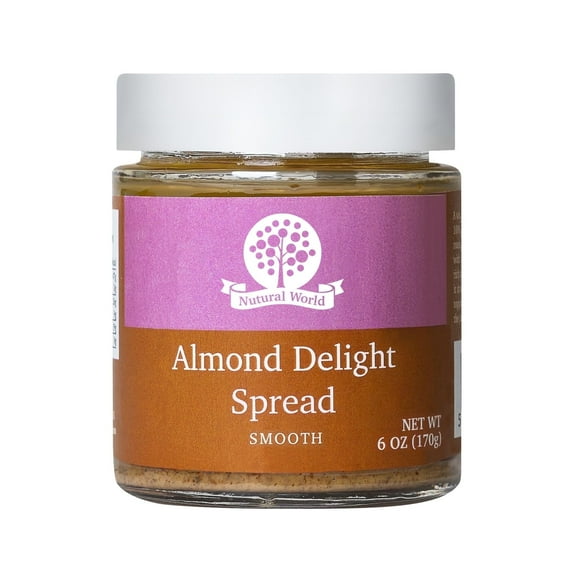 Nutural World - Smooth Almond Delight Spread 6 oz (170g) - Vegan, Kosher, Paleo Friendly, Sugar-Free