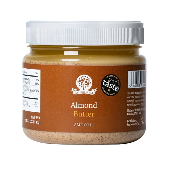 Nutural World - Smooth Almond Nut Butter 35 oz (1kg) - Great Taste Award Winner - Pure 100% Single Ingredient