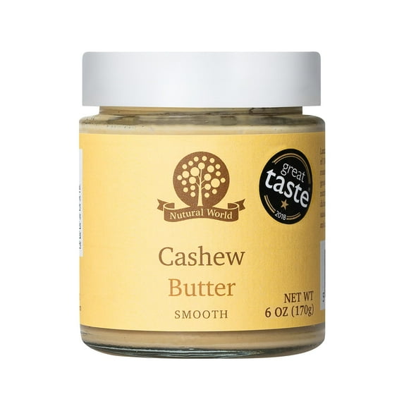 Nutural World - Smooth Cashew Nut Butter 6 oz (170g) - Great Taste Award Winner - Pure 100% Single Ingredient