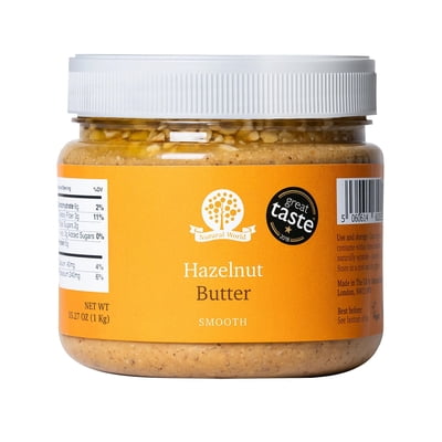 Nutural World - Smooth Hazelnut Butter 35 oz (1kg) - Great Taste Award Winner - Pure 100% Single Ingredient - Vegan, Kosher, Ketogenic
