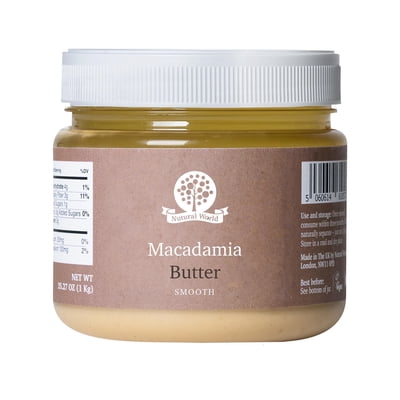 Nutural World - Smooth Macadamia Nut Butter 35 oz (1kg) - Pure 100% Single Ingredient - Vegan, Kosher, Paleo Friendly