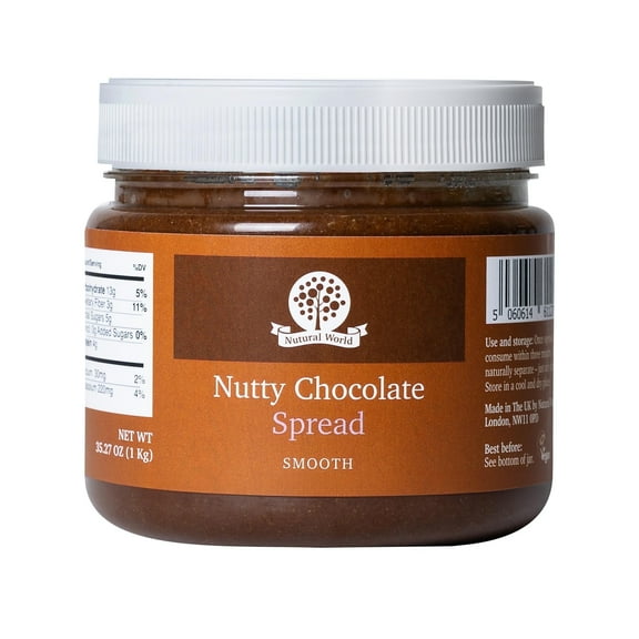Nutural World - Smooth Nutty Chocolate Spread 35 oz (1kg) - Vegan, Kosher, Paleo Friendly, Sugar-Free