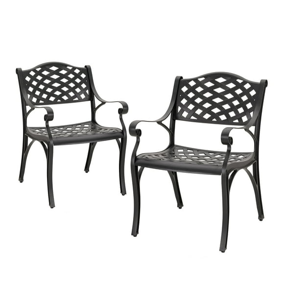 Nuu Garden 2 Piece Bistro and Dining Chairs Set, Aluminum Outdoor Indoor Patio Chairs with Arms for Garden, Backyard, Porch, Black with Gold Speckles