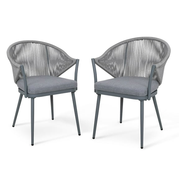 Nuu Garden 2 Piece Outdoor Aluminum Chair Set, Woven Rope Conversation Chairs with Seat Cushions, Dark Gray