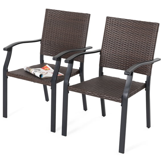 Nuu Garden 2 Piece Patio Chairs, Sturdy Iron Armrests Outdoor Dining Chair, Natural Wicker Appearance, Unique Mixed Color Perfect for Backyard, Camping, Brown