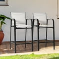 thumbnail image 1 of Nuu Garden 2-Piece Textilene High Bar Stools with All-Weather Powder-Coated Iron Frame, Comfortable Back and Footrest, Curved Armrests, for Patio Deck Sunroom Garden, Gray, 1 of 10