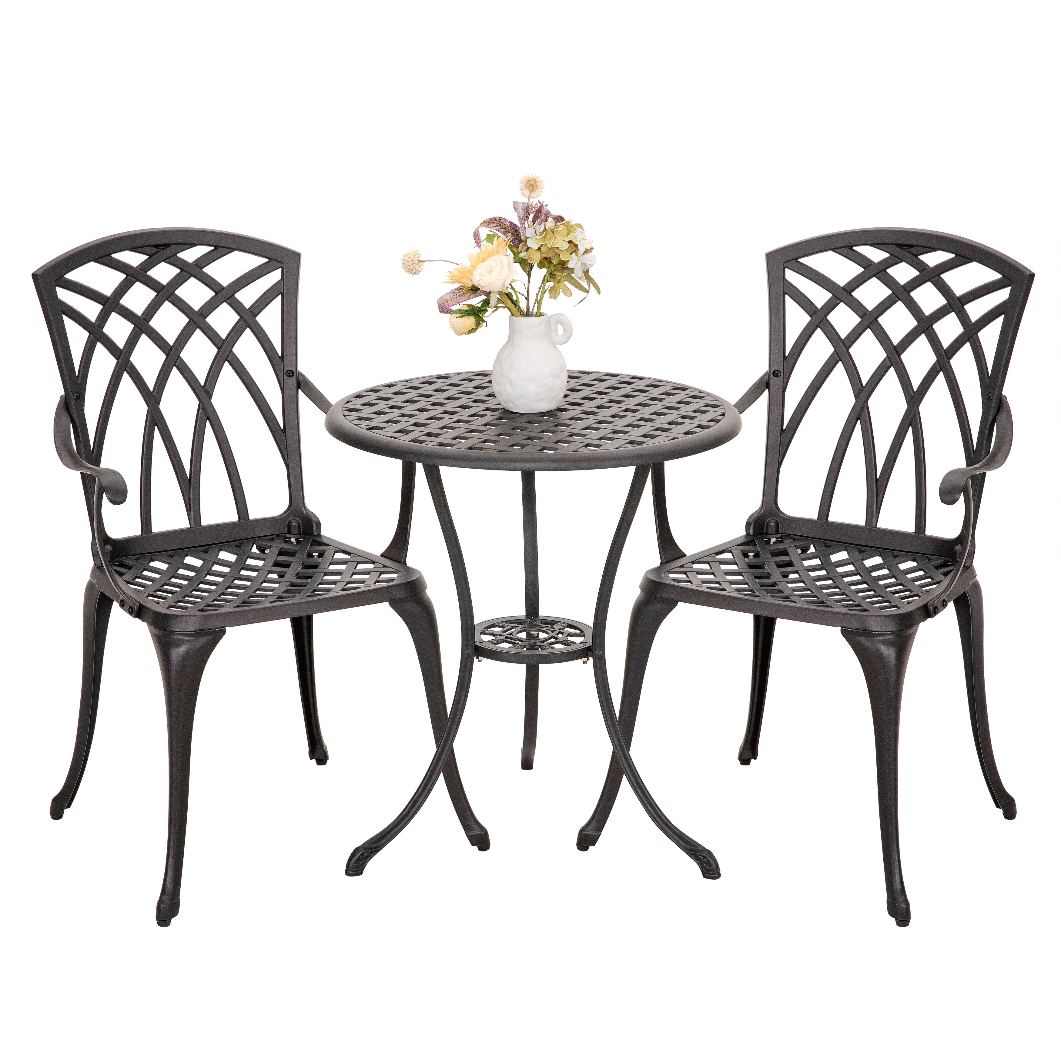 Nuu Garden 24 Inch Cast Aluminum Bistro Table with Umbrella Hole and 2 ...