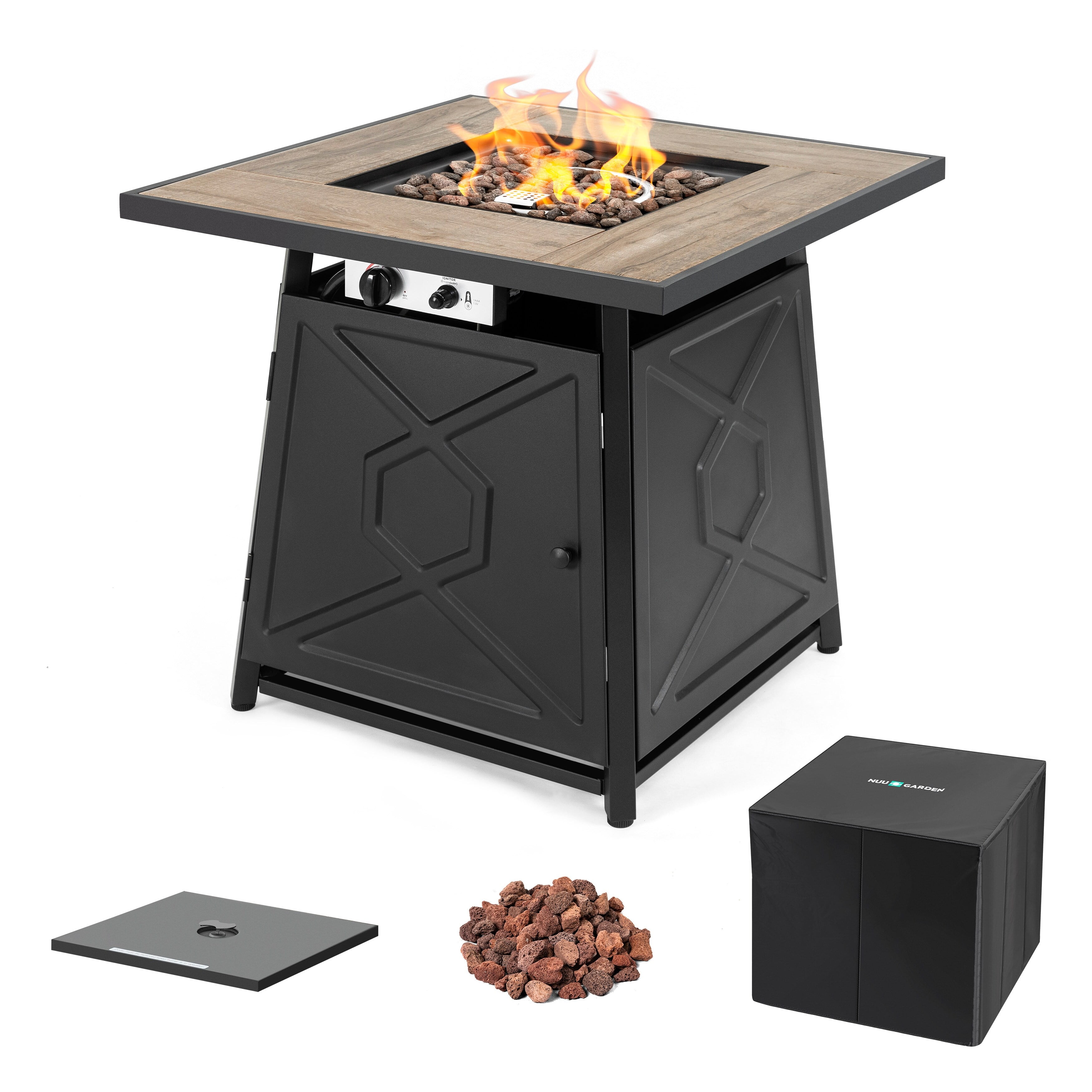 28 Inch Black Ceramic Gas Fire Pit Table with Cover